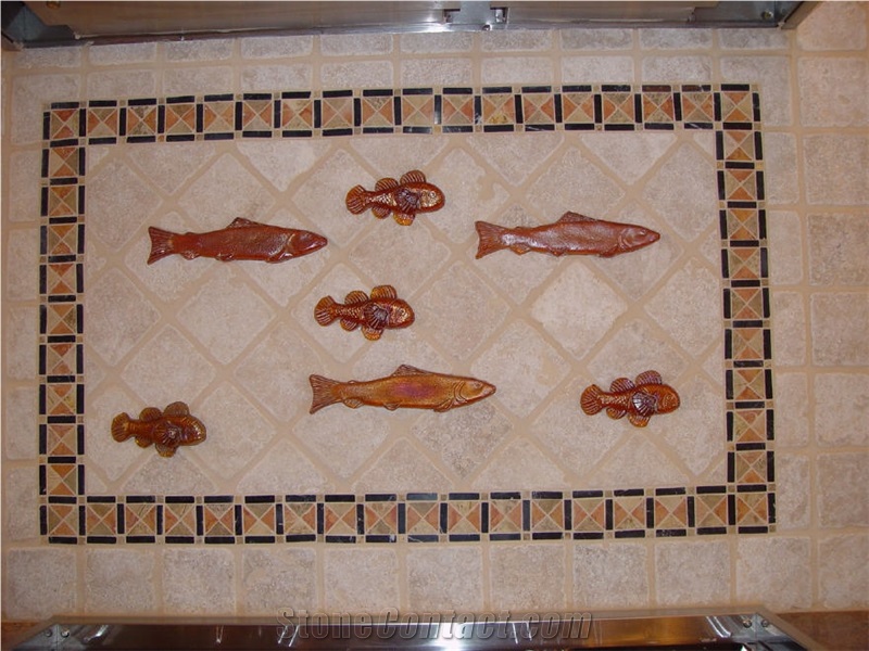 Glass Fish Tiles Inserted Kitchen Backsplash