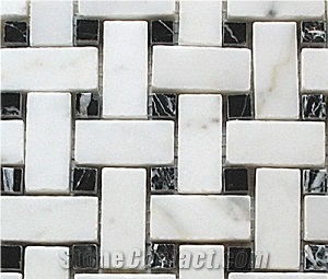 China White - Black Marquina Polished Basket Wave