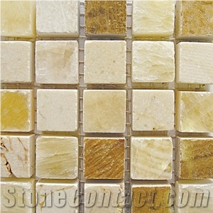 Honey Onyx,Crema Marfil Timber Mosaic