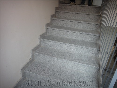 Grey Granite Stone Stair,Granite in Stair Steps with Anti Slip, Bullnose Round Long Edge, Treads and Risers,Indoor Stair Threashold