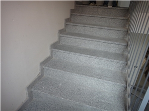 Grey Granite Stone Stair,Granite in Stair Steps with Anti Slip, Bullnose Round Long Edge, Treads and Risers,Indoor Stair Threashold