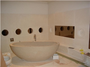 Beige Limestone Carved Bath Tub