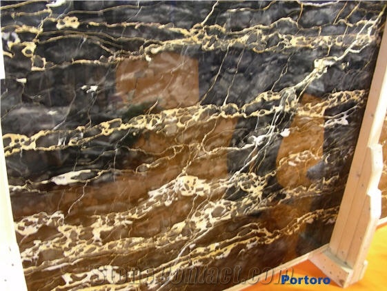 Portoro Marble Slabs, Italy Black Marble