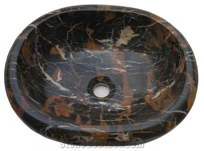 Black Gold Marble Oval Sink