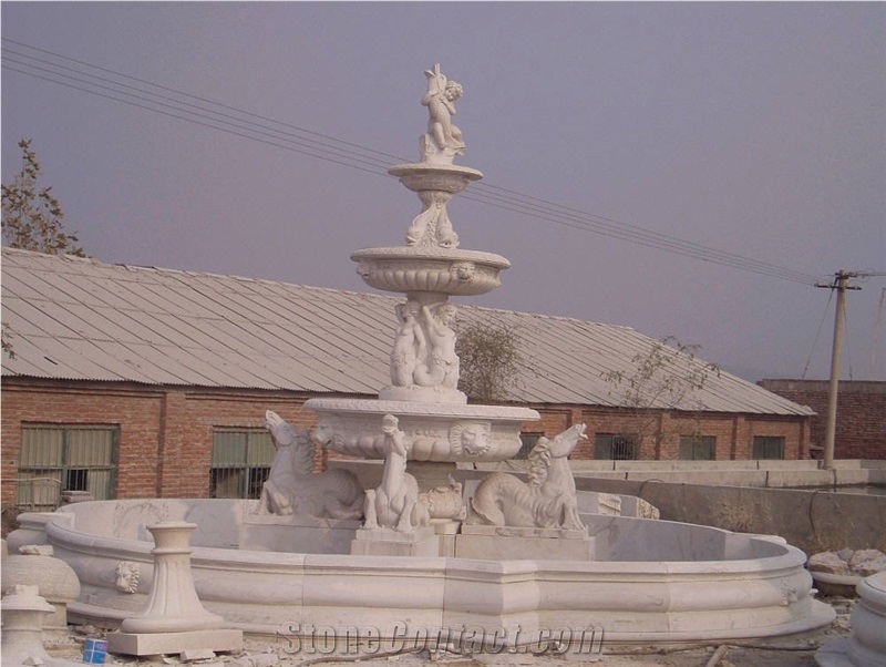 Layers Fountain,White Marble Statued Fountain