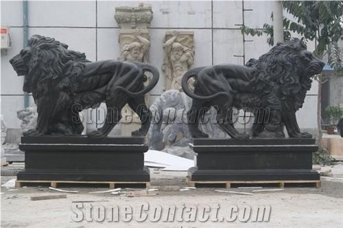 Marble Lions, Black Marble Sculpture, Statue