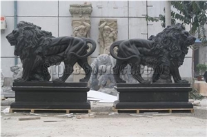 Marble Lions, Black Marble Sculpture, Statue