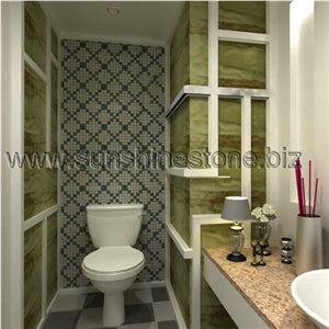 Marble Mosaic and Green Onyx Tile Bathroom