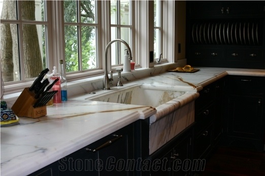 Calacatta Gold Kitchen Counters, White Marble Kitchen Countertops