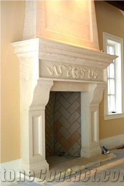 Carved Limestone Fireplace, Beige Limestone Fireplace
