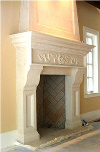 Carved Limestone Fireplace, Beige Limestone Fireplace
