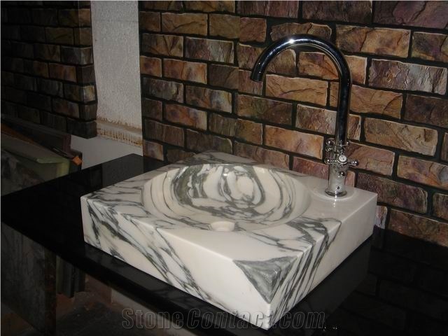 Arabescato Marble Sink, White Marble Sink