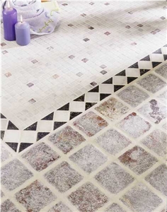 White Marble Tumbled Mosaic Floor