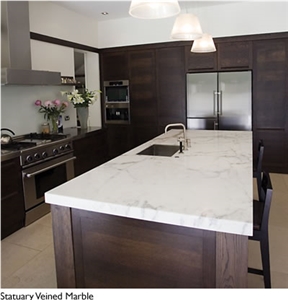 Staturay Vein White Marble Countertops Cabinet Top