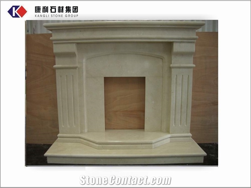 Marble-Fireplace Mantel-Kangli Stone Group, Regal Beige Marble Fireplace Mantel
