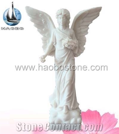 China Factory Direct Pure White Marble Angel with Wings Sculpture Hbsc-5410, Cemetary Sculptures, Oriental White Marble Angel Statue