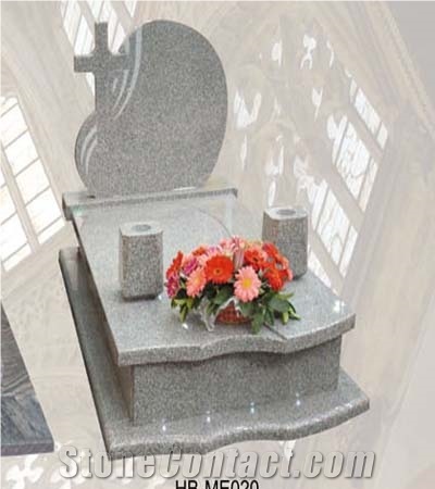 Chinese Light Grey Cheap G603 Polish Granite Tombstones with Vases, Cross Style Single Tombstone for Cemetery