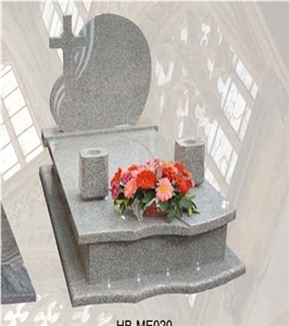 Chinese Light Grey Cheap G603 Polish Granite Tombstones with Vases, Cross Style Single Tombstone for Cemetery