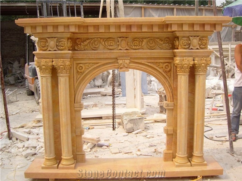 Yellow Marble Fireplace, Sculptured Fireplace