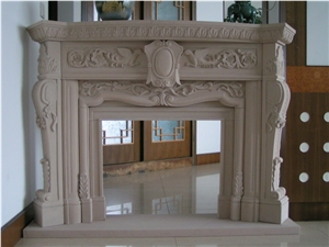 Beige Sandstone Carving Fireplace