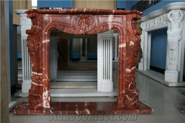 Red Marble Carving Fireplace