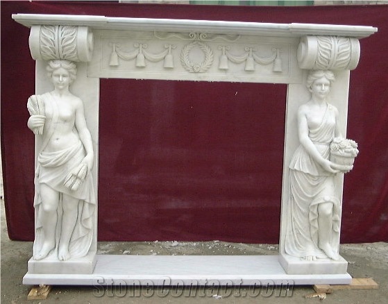 White Carving Indoor Fireplace