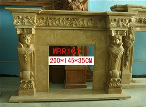 Yellow Carving Indoor Fireplace