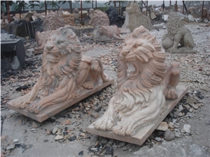 Lions Sculpture, Pink Marble Sculpture