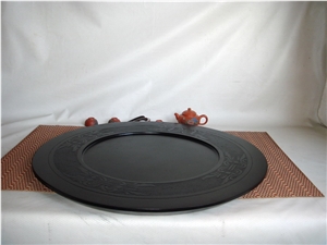 Round Stone Tea Tray, Black Granite Artifacts, Handcrafts
