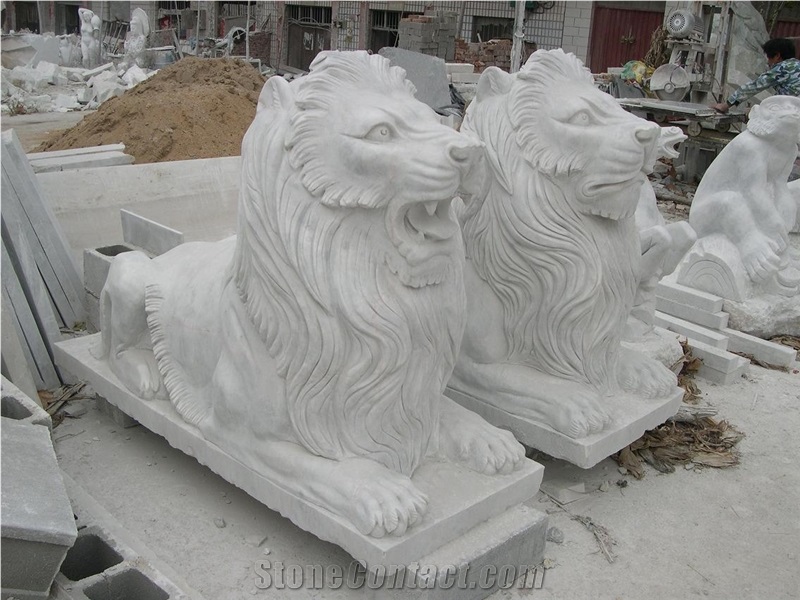 White Marble Lions Sculpture