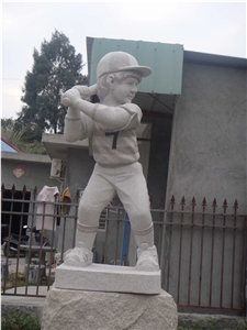 Baseball Boy Sculpture Statue, Stone White Granite Sculpture