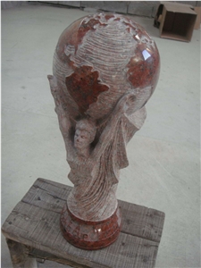 GRANITE WORLD CUP, IMPERIAL Red Granite Sculpture, Statue