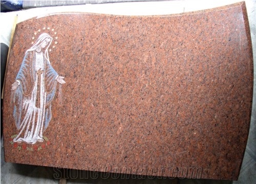 Chinese Dyed Red Granite Tombstone