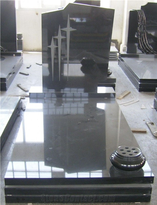 Chinese Shanxi Black Granite Tombstone