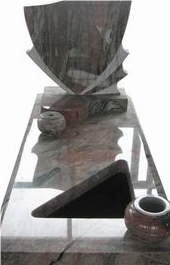 Popular Indian Multicolour Red Granite Polished Tombstone Monuments Design, Western Style Engraved Custom Headstone Gravestone, Natural Stone Funeral Use, with Vase, Single Type, Factory Good Prices