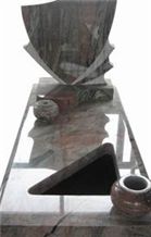 Popular Indian Multicolour Red Granite Polished Tombstone Monuments Design, Western Style Engraved Custom Headstone Gravestone, Natural Stone Funeral Use, with Vase, Single Type, Factory Good Prices