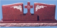 Red Granite Cross Carving Headstone