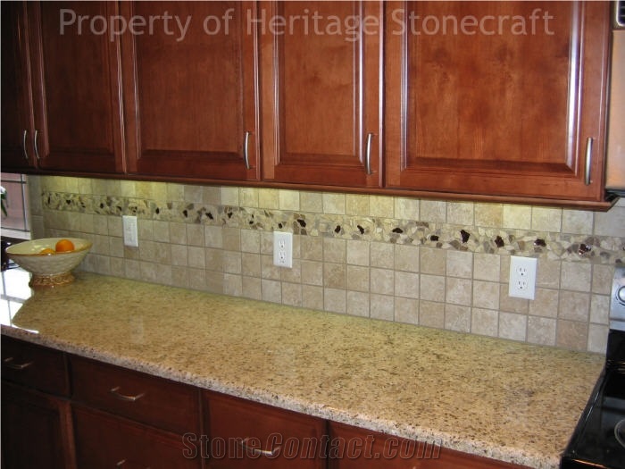 Giallo Ornamental With Crema Claro Backsplash From United States Stonecontact Com