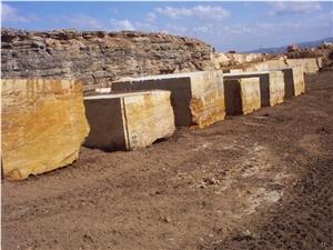 Sivas Yellow Travertine Blocks, Antiq Gold Travert