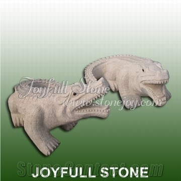 Animal Sculpture, Stone Crocodile, Crocodile Carving, G682 Beige Granite Sculpture & Statue
