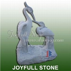 Stone Crane Bird Sculpture (Ke-630), Grey Granite Sculpture