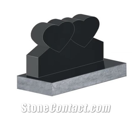 Black Granite Double Heart Tombstone