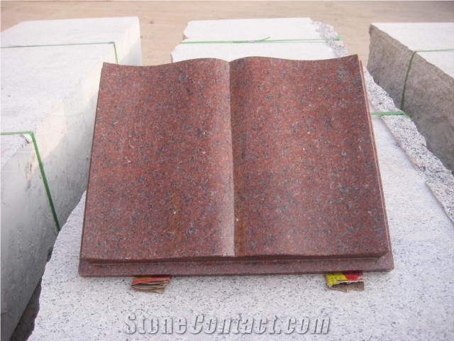 Red Granite Book Shape Slant Headstone