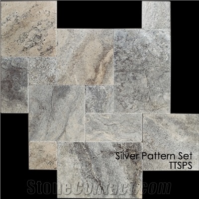 Silver Travertine Pattern Set Slabs & Tiles, Turkey Grey Travertine
