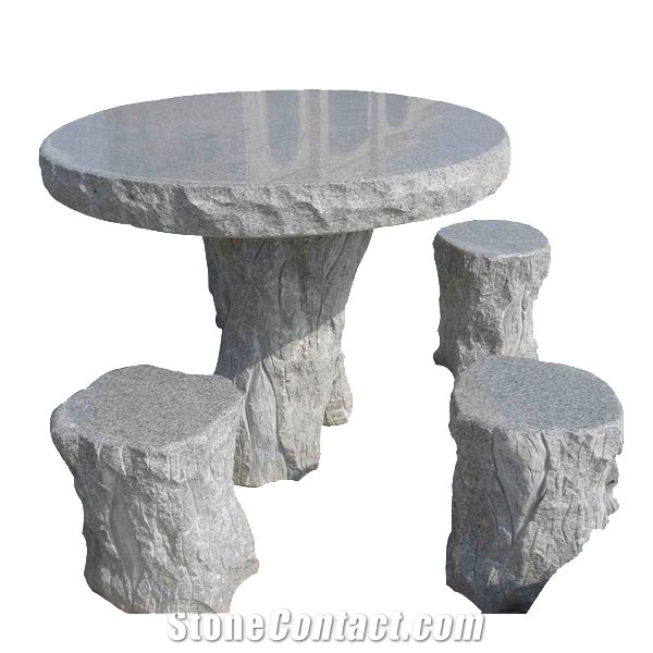 Grey Granite Garden Table and Bench