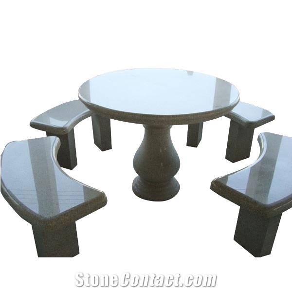 Grey Granite Outdoor Table and Bench