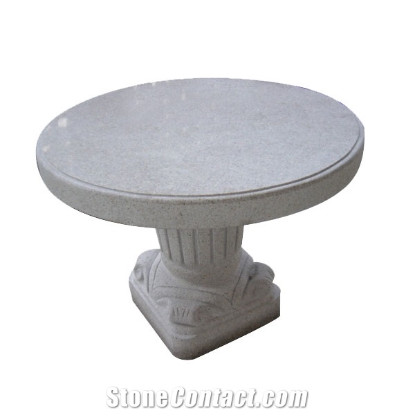 Grey Granite Table and Bench, Round Table Top