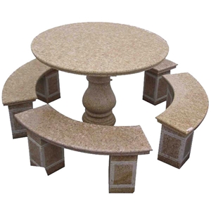 Yellow Granite Garden Table and Bench