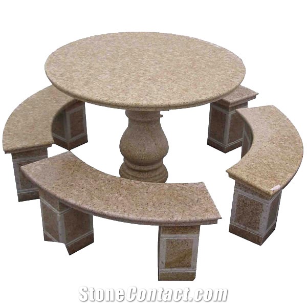Yellow Granite Outdoor Table and Bench