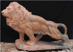 Stone Lion,brown Marble Animal Sculpture